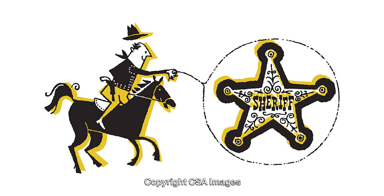 Stylized Western Sheriff Badge With Cowboy and Horse Illustration