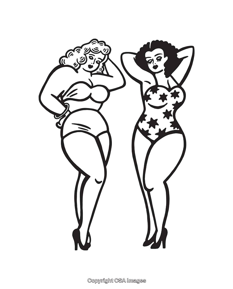 Retro Style Line Art Illustrations of Confident Women in Swimsuits