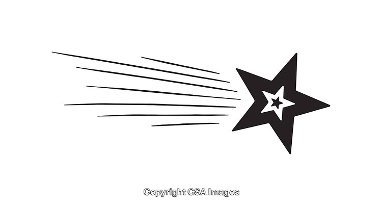 Stylized Black and White Line Art of a Shooting Star Illustration
