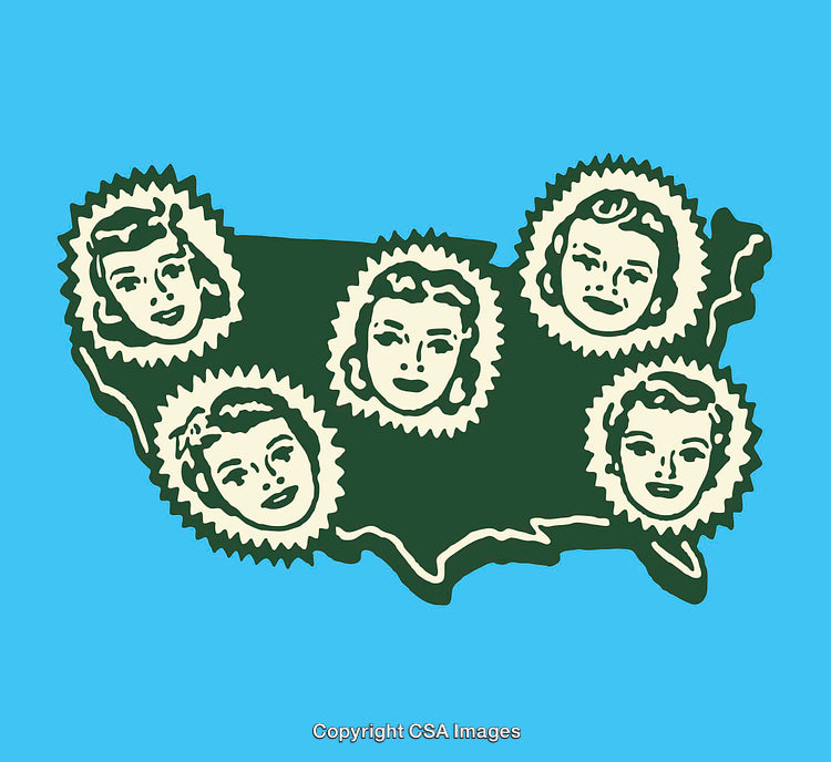 Illustration of Female Faces Across the United States Map