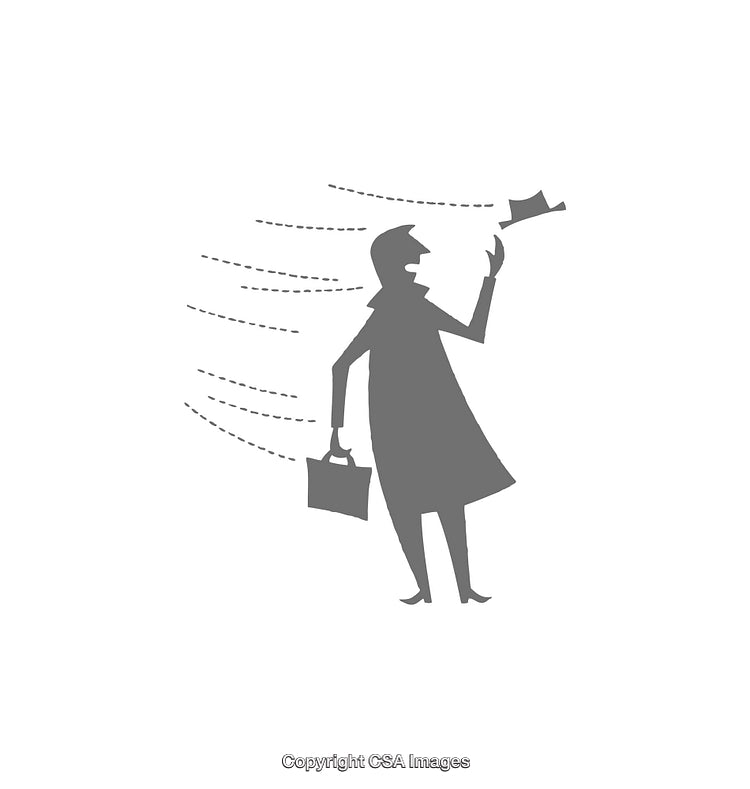 Stylized Icon of a Woman in Strong Wind With Flying Hat