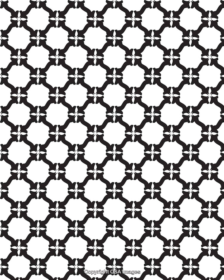Black and White Geometric Pattern With Floral Inspired Design Repeating