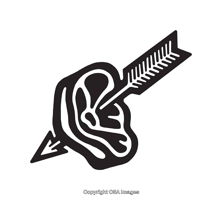 Abstract Line Art of an Ear Pierced by an Arrow