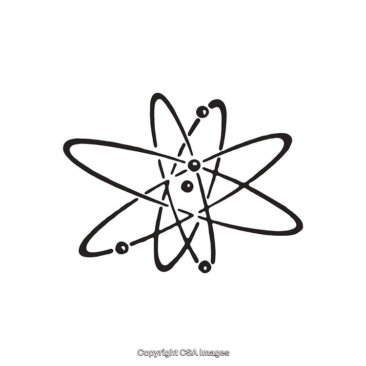 Stylized Black and White Atomic Symbol Illustration