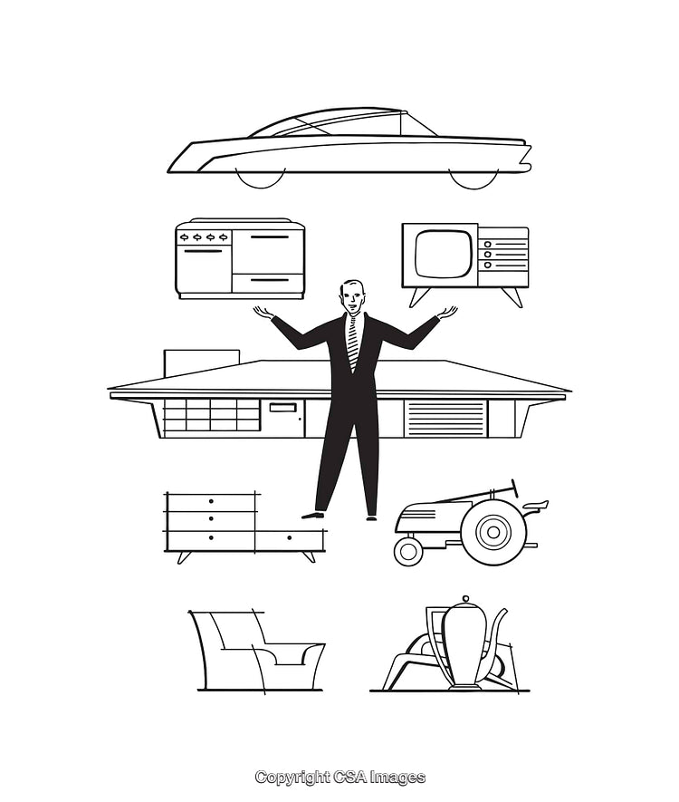 Mid-Century Iconic Objects Illustrated in Black and White Line Art