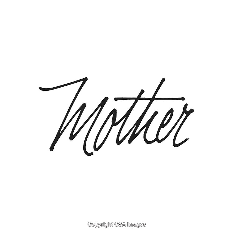 Elegant Handwritten Script Spelling the Word Mother in Black on White Background