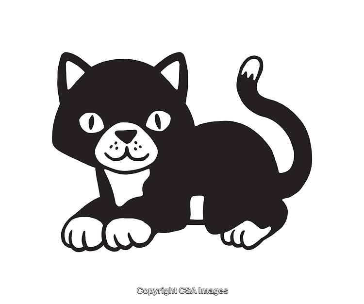 Cute Black and White Cartoon Drawing of a Playful Cat