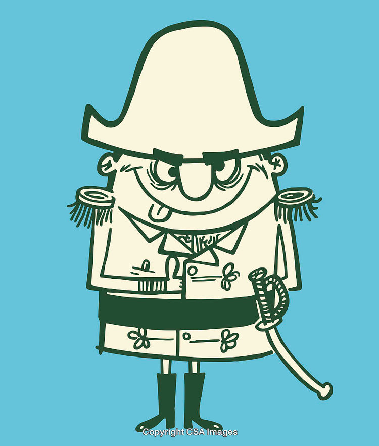 Humorous Cartoon Illustration of a Military Officer in Traditional Uniform
