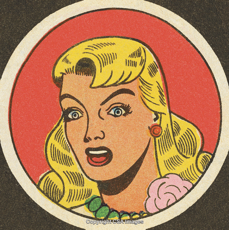 Pop Art Style Illustration of a Surprised Woman with Blonde Hair