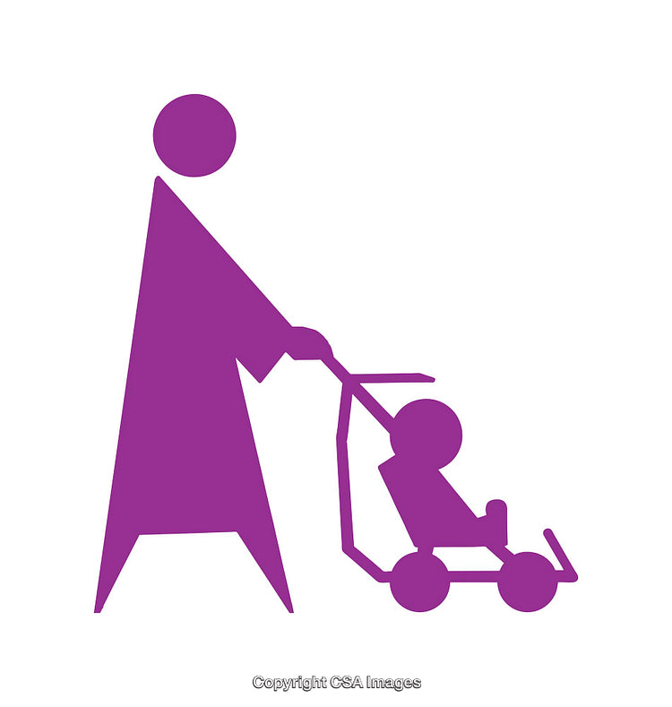 Purple Icon Depicting a Person Pushing a Baby Stroller