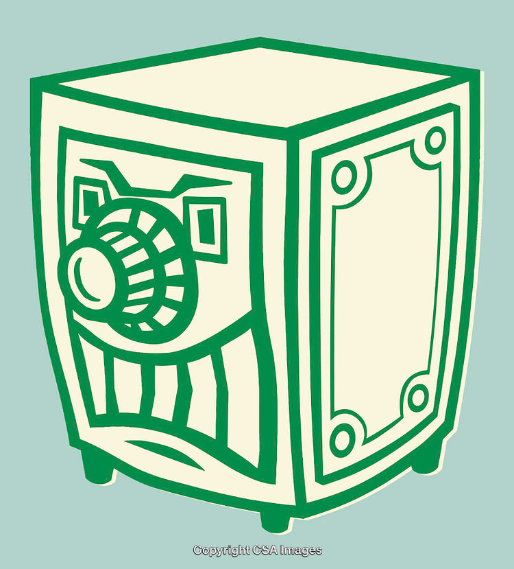 Vintage-Style Safe Illustration in Green and Cream Colors with Unique Design