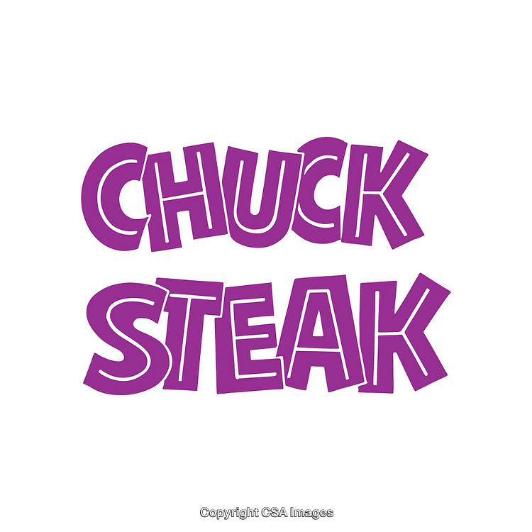 Bold Purple Chuck Steak Text Art on White Background