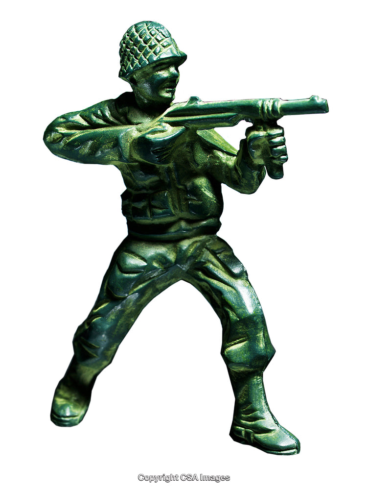 Green Plastic Toy Soldier Aiming with Rifle in Action Pose