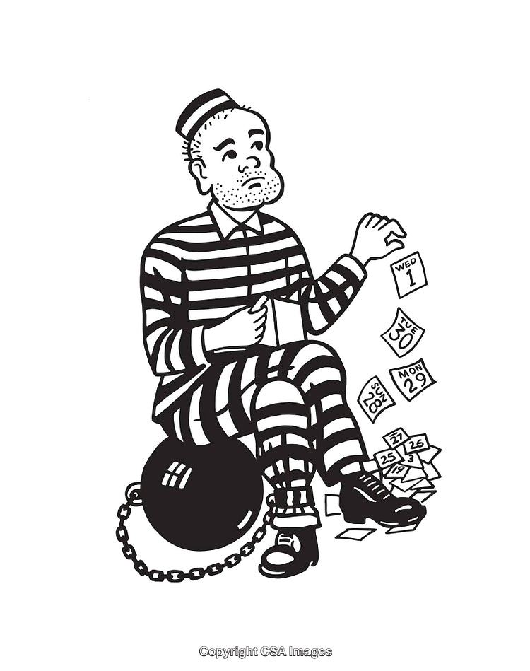 Black-and-White Line Art of a Prisoner Counting Days