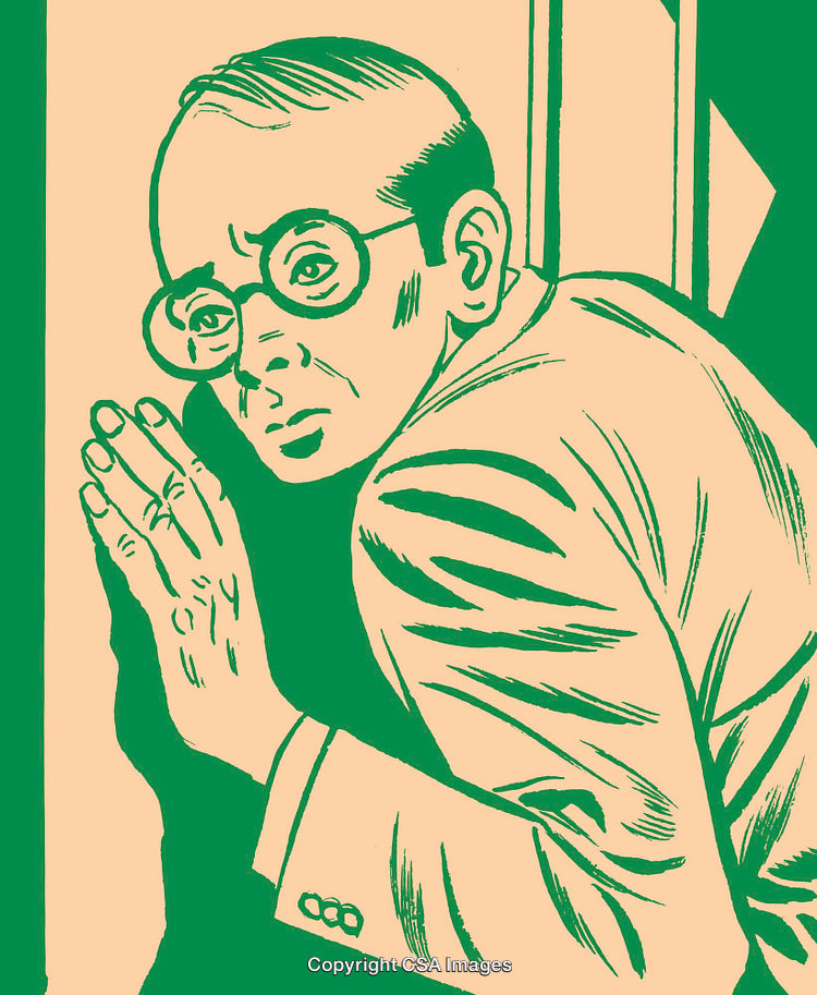Retro Illustration of Concerned Man Spying Through Partially Open Door
