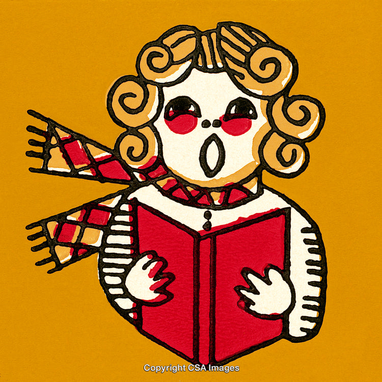 Illustration of a Christmas Carol Singer Holding a Songbook in Festive Attire