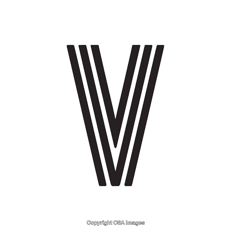 Bold Stylized Letter V with Unique Geometric Lines on White Background