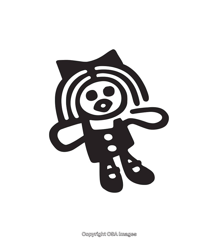Black And White Line Art of a Stylized Cartoon Character Figure