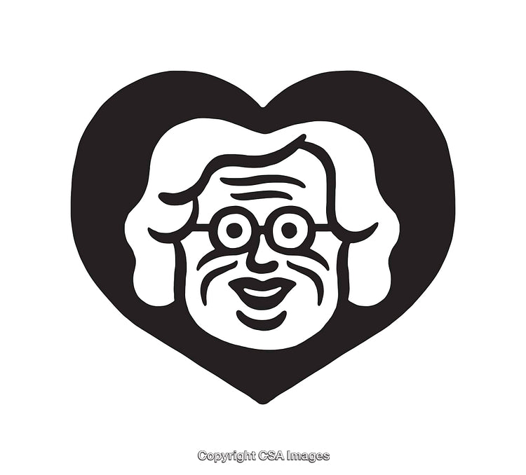 Black and White Heart-Shaped Line Art Illustration with a Face