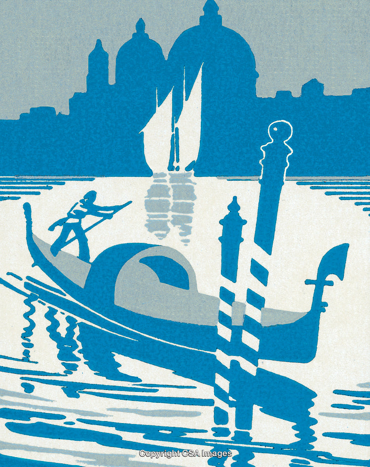 Vintage Venetian Gondola Scene with Romantic Waterway Silhouettes
