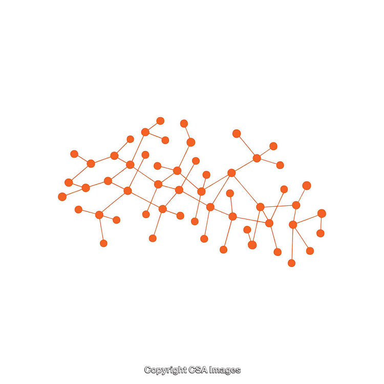 Abstract Network Design with Orange Nodes and Connecting Lines on White