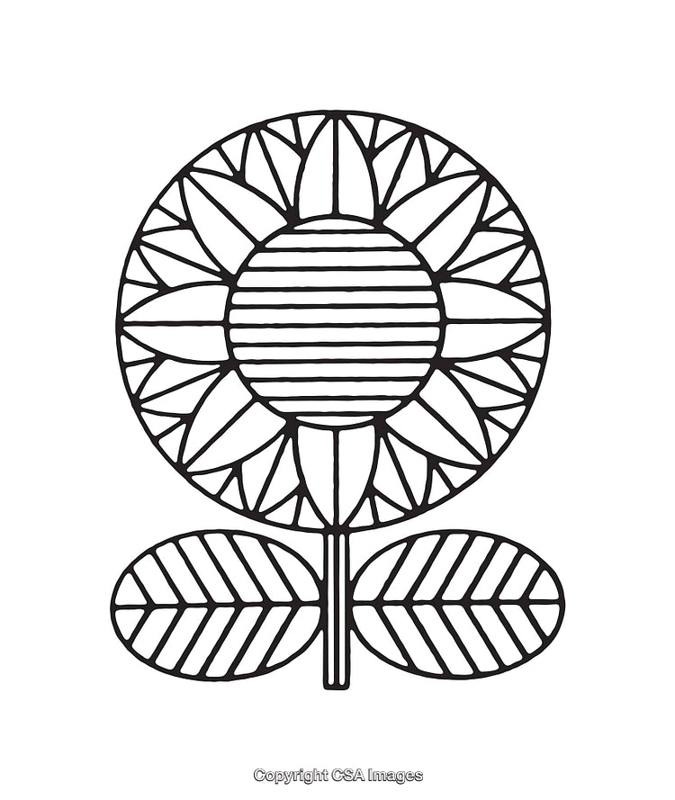 Geometric Black and White Line Art Depicting a Stylized Sunflower