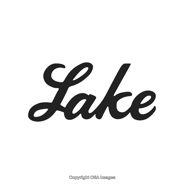 Elegant Black Calligraphy Font Spelling 'Lake' on White Background