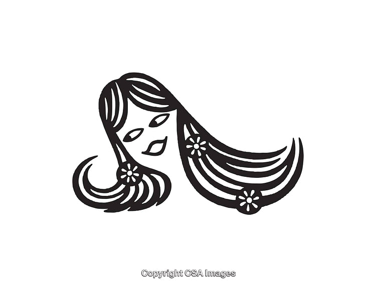 Stylized Black and White Line Art Illustration of a Woman's Portrait