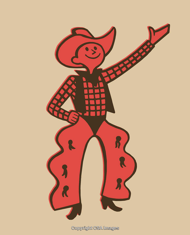 Colorful Line Art of a Cheerful Cowboy in Festive Gear