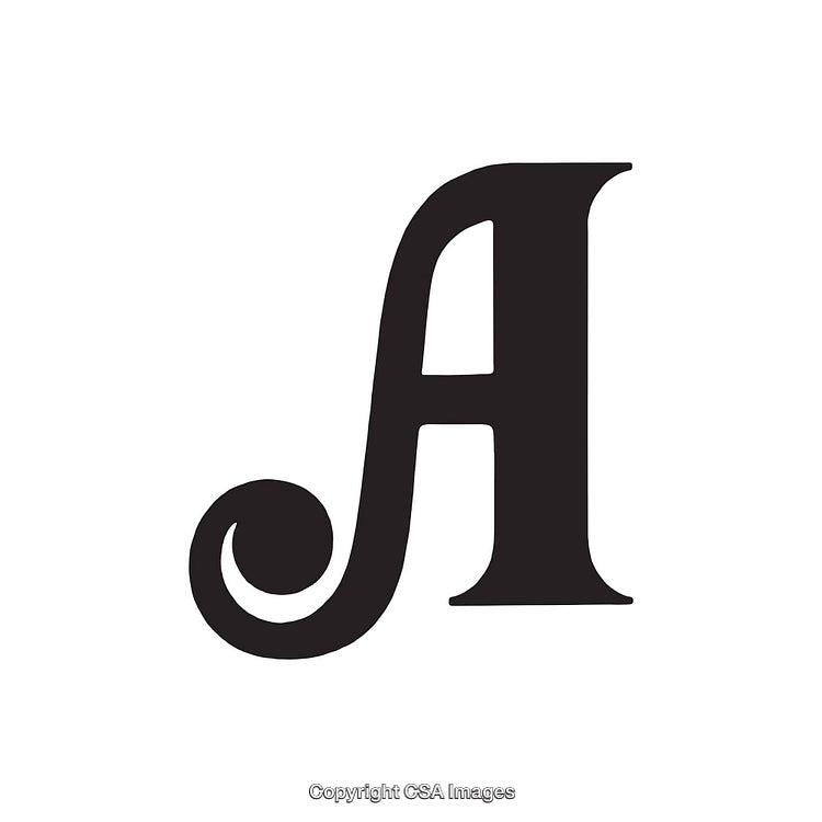 Artistic Black Letter A with Elegant Swirl Design on White Background