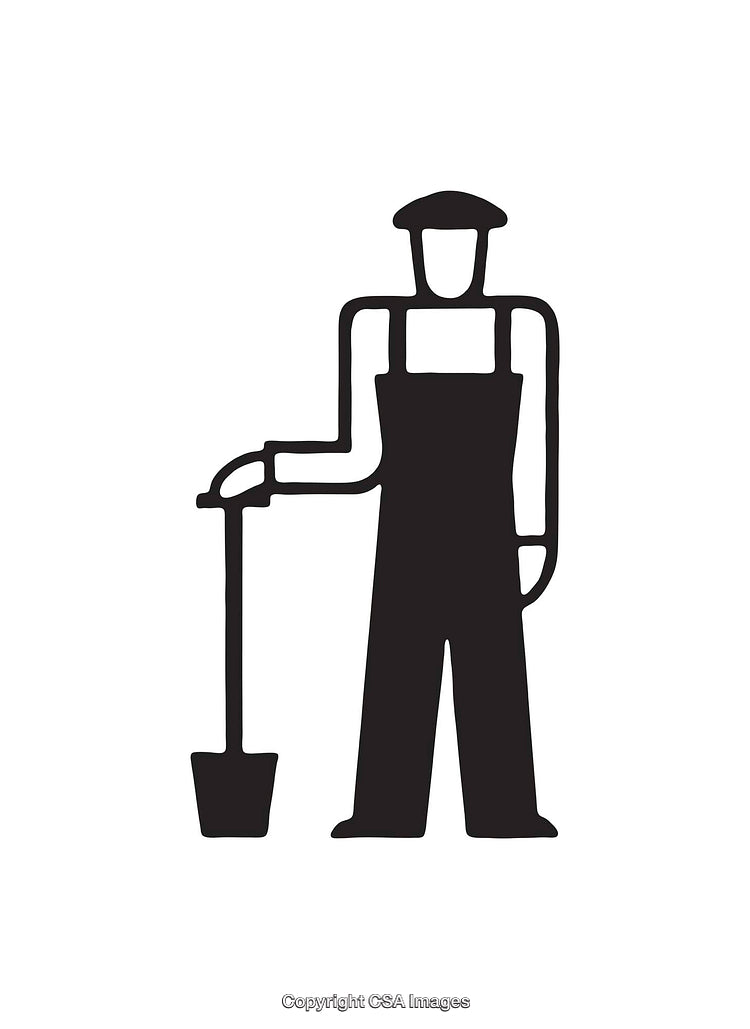 Silhouette Icon of a Worker with Shovel in Minimalistic Style