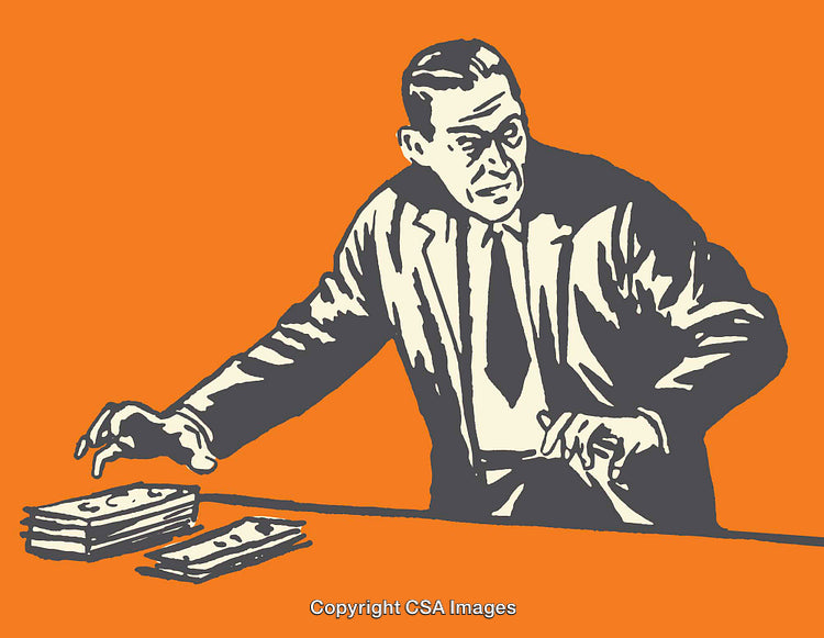 Retro Styled Illustration of a Businessman Handling Money