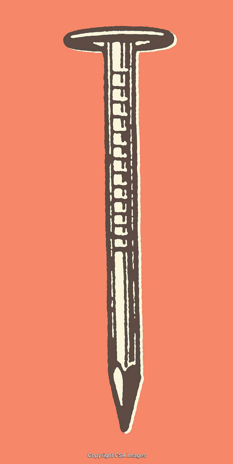 Vintage Stylized Illustration of a Metal Nail on Orange Background
