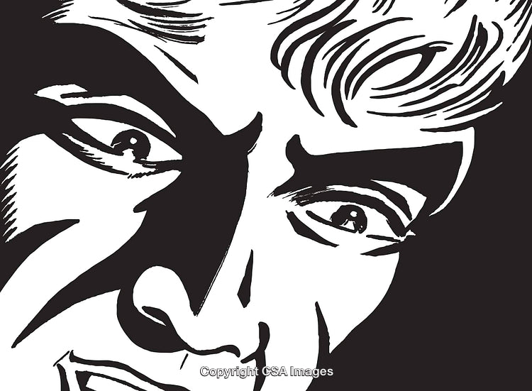 Black and White Illustration of a Dramatic Face Expression