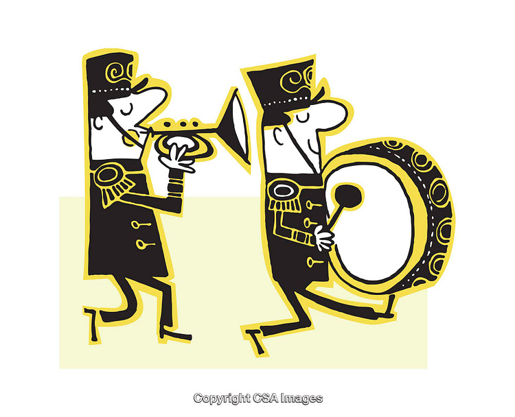 Marching Band Illustration with Drum and Trumpet Players in Uniform