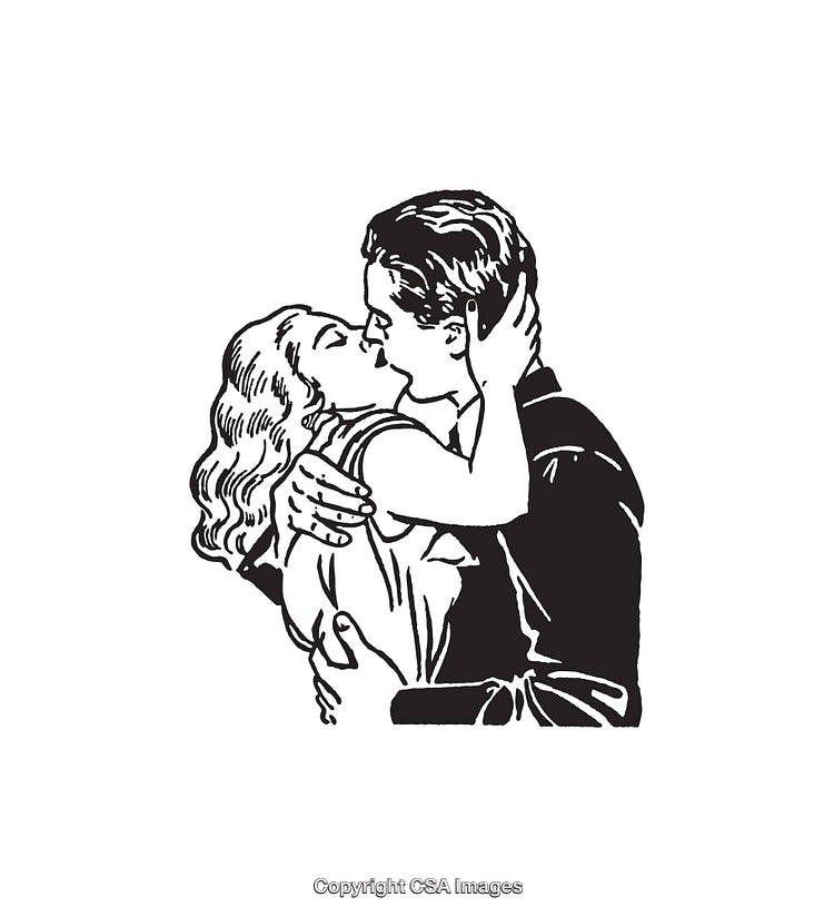Black and White Line Art Illustration of a Romantic Couple Kissing