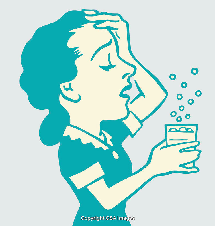 Retro Illustration of a Woman Holding a Fizzy Beverage Feeling Relief