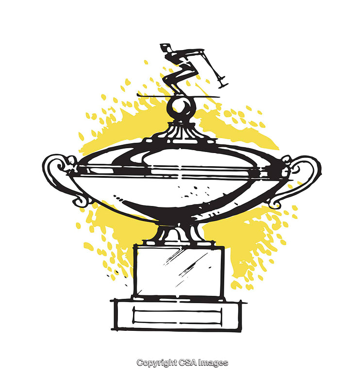 Illustration of a Trophy with a Runner Topper and Yellow Background