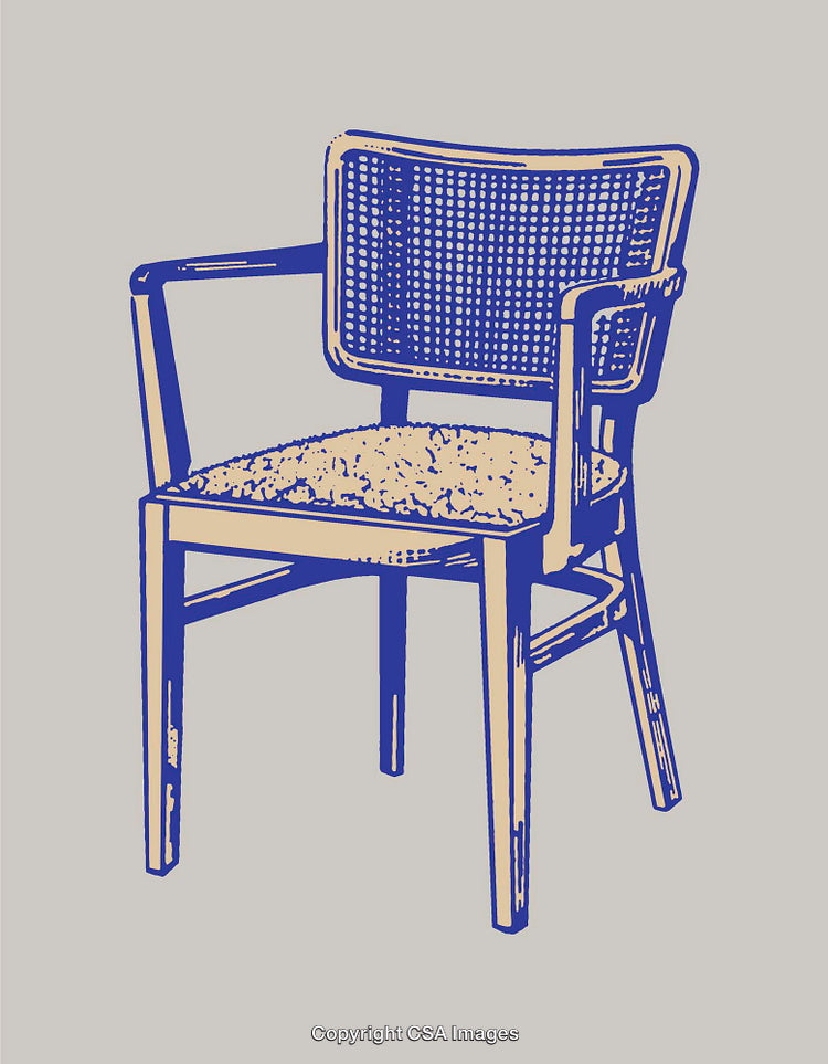 Vintage Style Chair Line Art Illustration in Blue and Beige Tones
