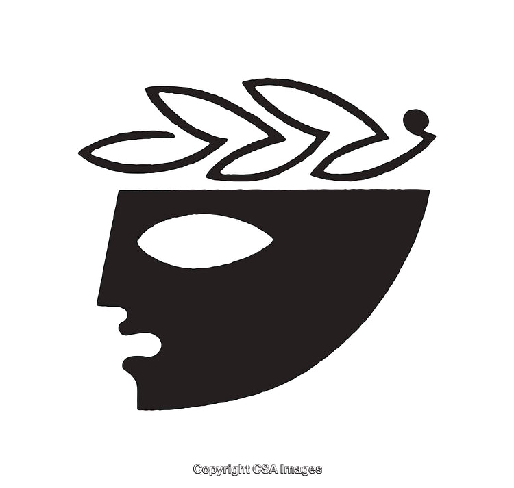 Stylized Black and White Face with Laurel Leaves Illustration