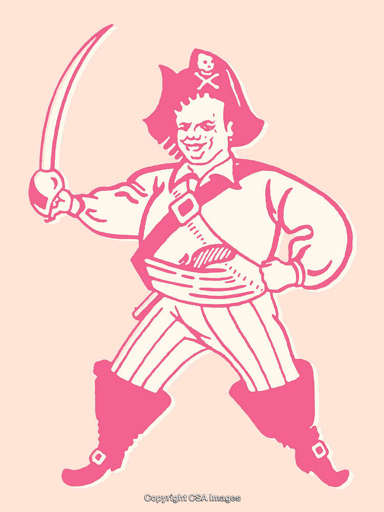 Playful Pirate Character Illustration Holding a Sword in Line Art Style