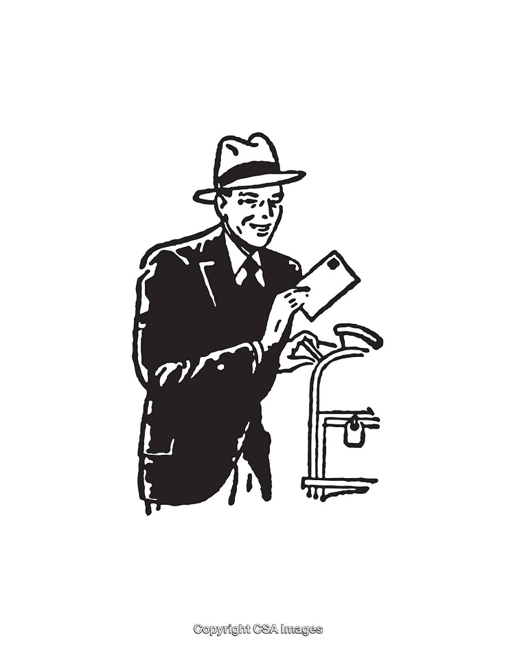 Classic Illustration of a Man Posting a Letter in Black and White