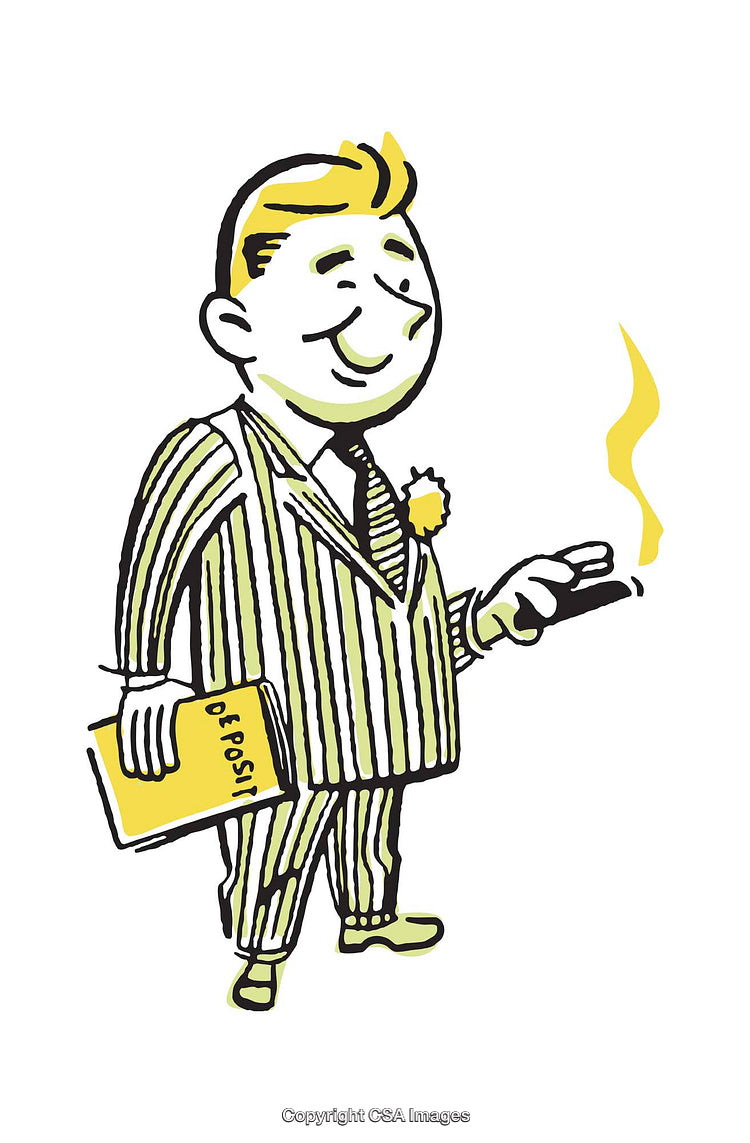 Retro Styled Illustration of a Businessman Holding a Document and Cigarette
