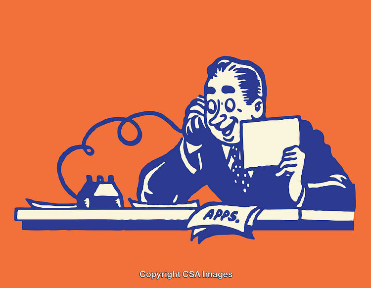 Vintage Illustration of a Person in an Office Making a Phone Call