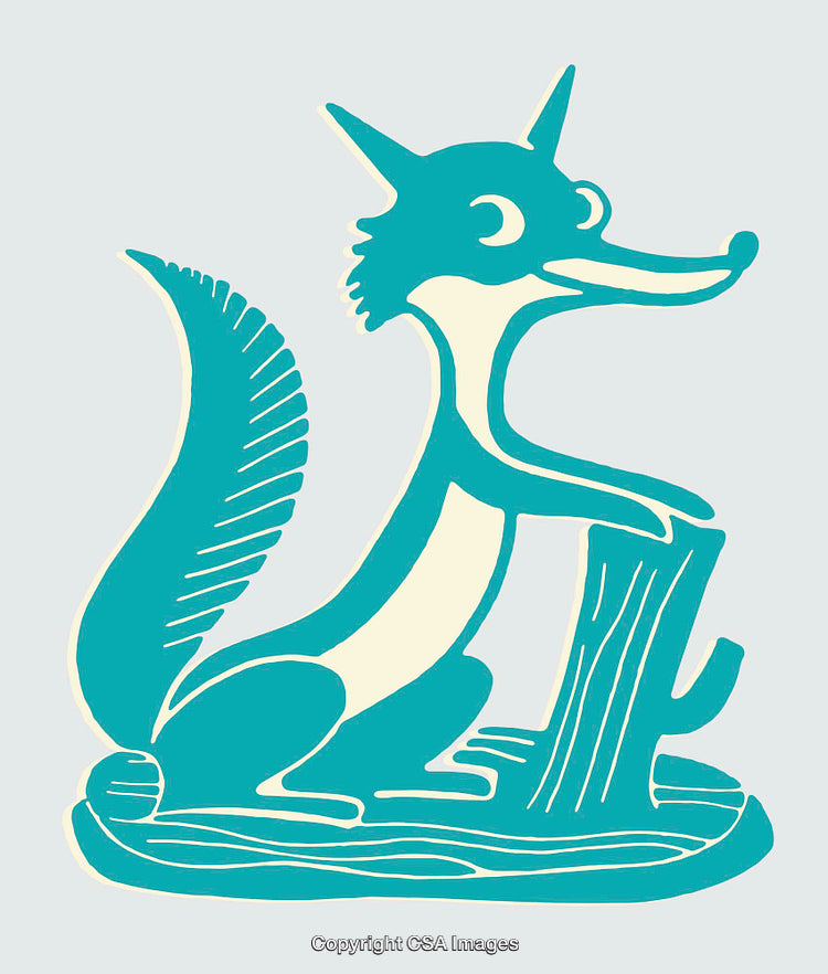 Playful Cartoon Fox Illustration Sitting by a Log on a Light Background
