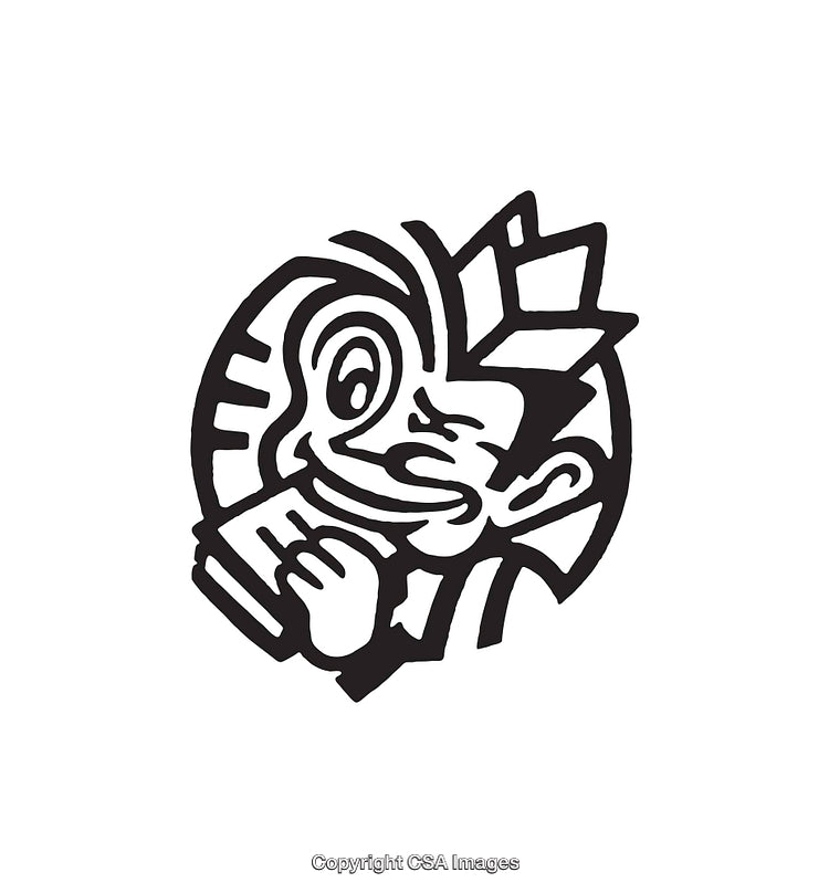 Black and White Line Art Illustration of a Playful Cartoon Character