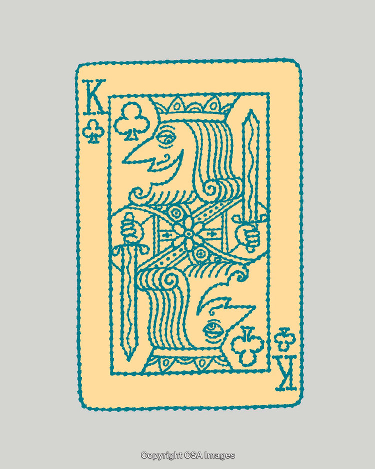 Colorful Line Art Illustration of a Whimsical King of Clubs Playing Card