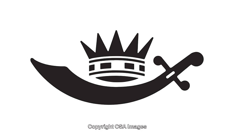Crown and Sword Minimalist Black and White Line Art Design
