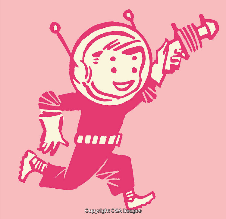 Retro Style Illustration of Space Explorer Holding a Ray Gun