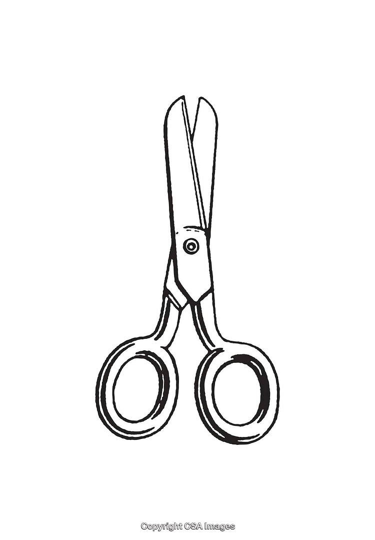 Black And White Line Art Illustration of a Pair of Scissors